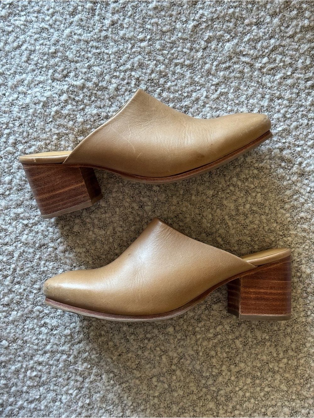 Nisolo Leather Block Heel Mules | Size 8 | Tan/Camel